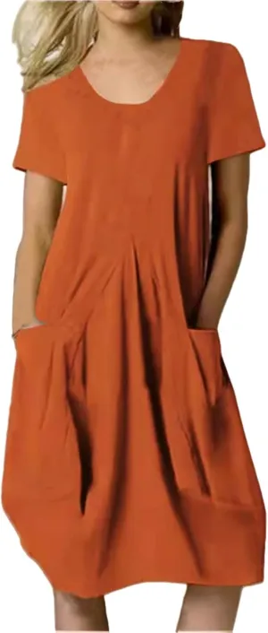 Womens Summer Short Sleeve T-Shirt Dress Knee Length Midi Dress Casual Loose Fit Sundresses with Pockets