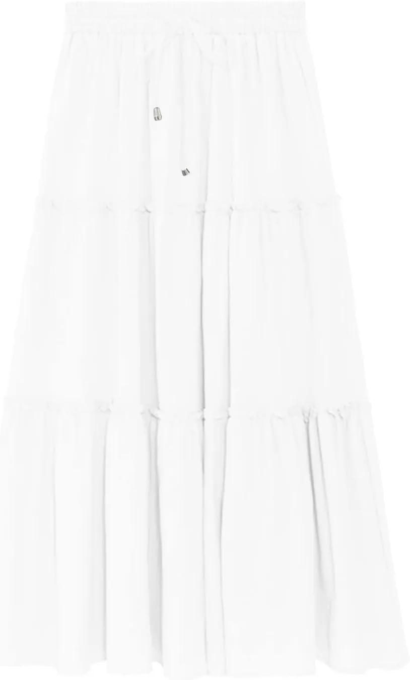 Women's Summer Skirt 2024 Boho Elastic High Waist Drawstring A Line Ruched Ruffle Swing Tiered Beach Casual Long Skirt