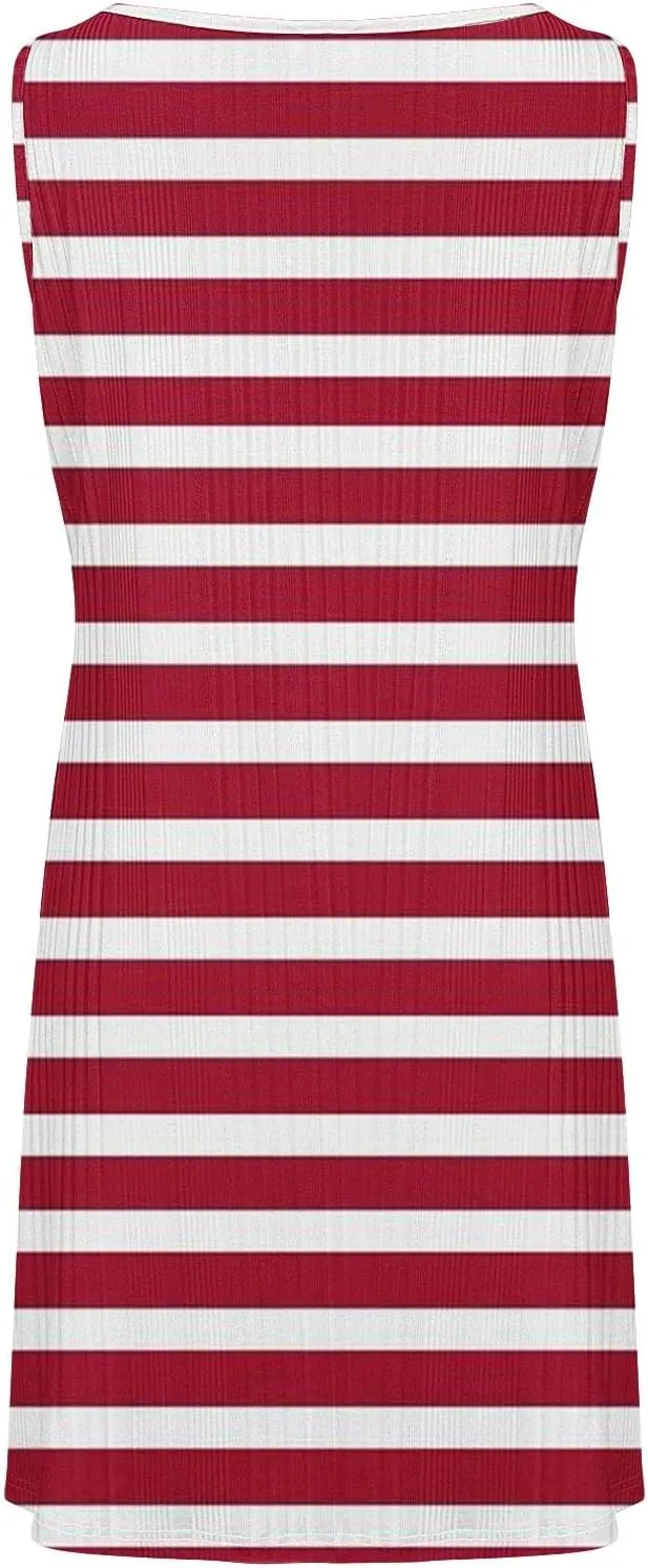Women's Summer Tank Mini Dress Sleeveless A-Line Dresses Casual Stripe Floral T-Shirt Dress Flowy Beach Sundress