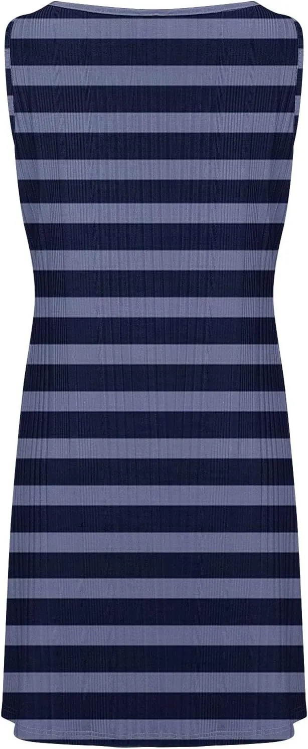 Women's Summer Tank Mini Dress Sleeveless A-Line Dresses Casual Stripe Floral T-Shirt Dress Flowy Beach Sundress