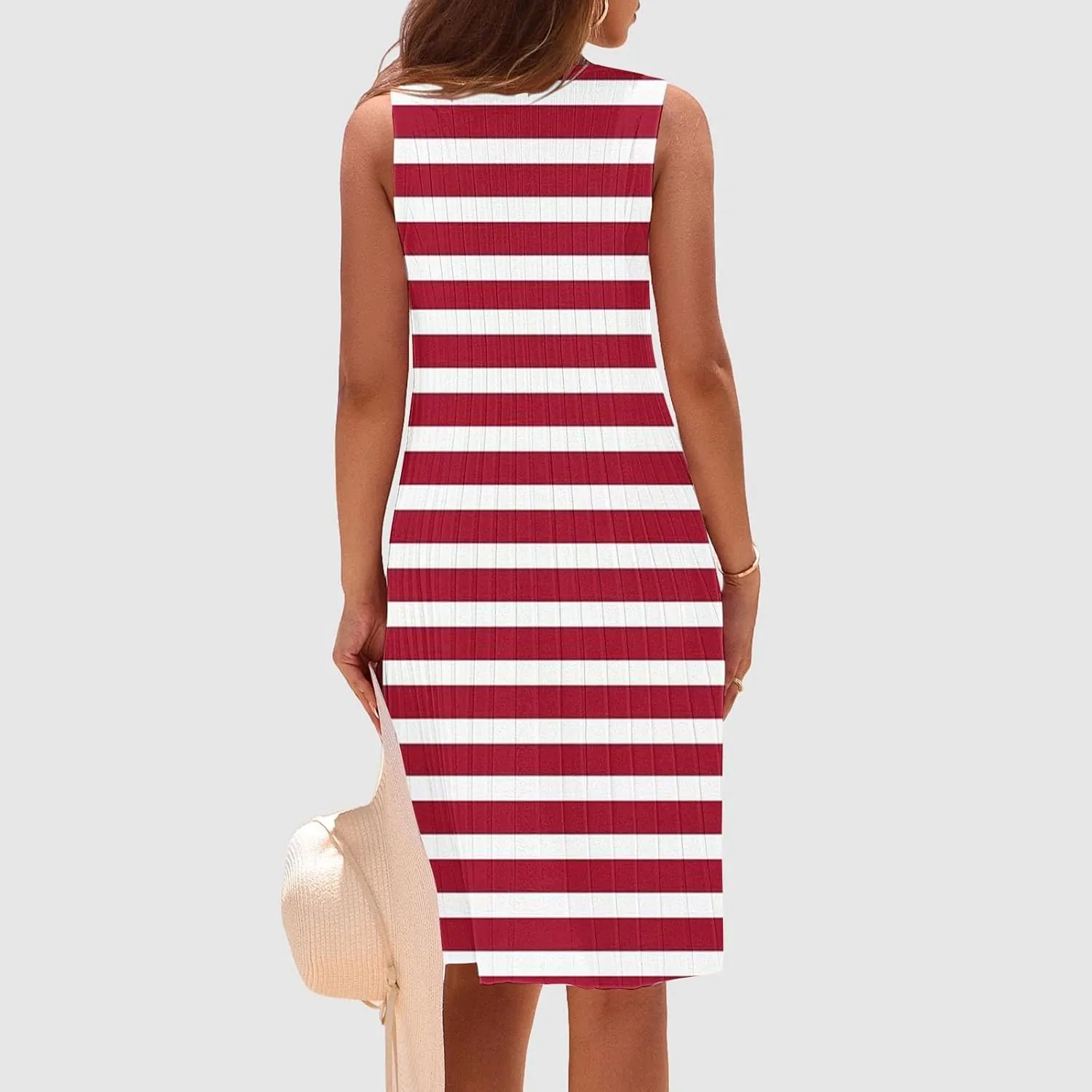 Women's Summer Tank Mini Dress Sleeveless A-Line Dresses Casual Stripe Floral T-Shirt Dress Flowy Beach Sundress