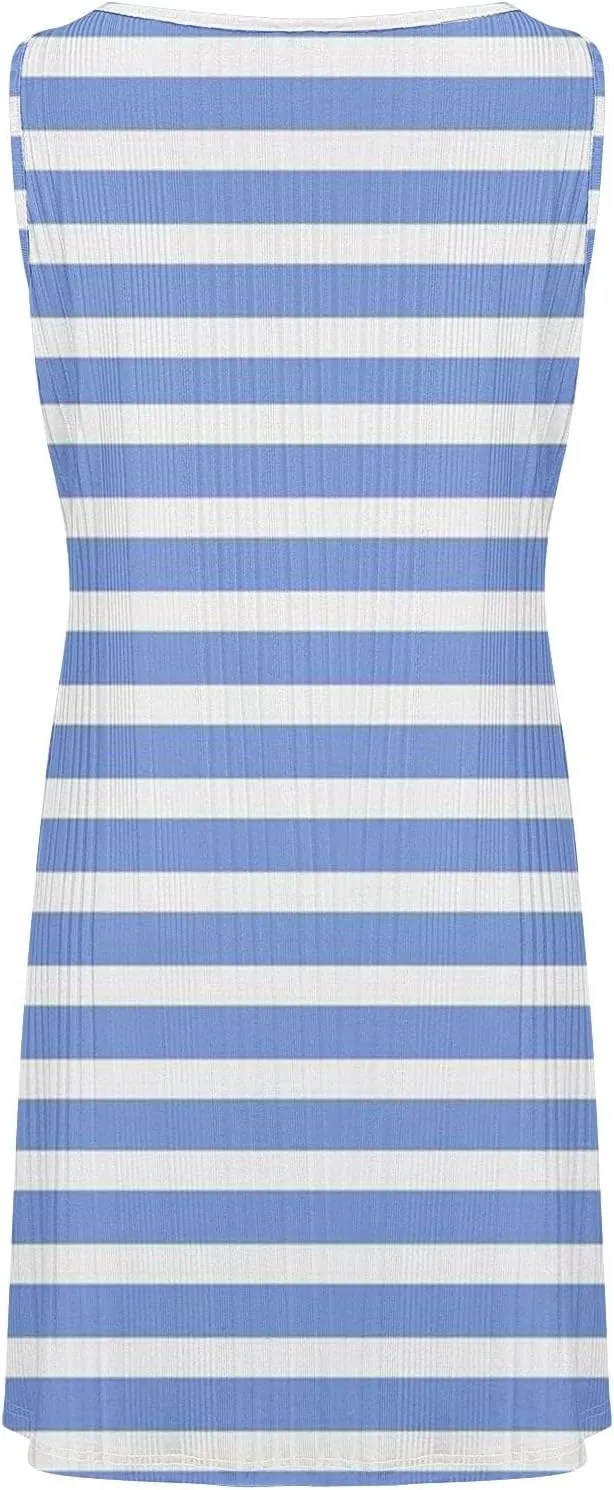 Women's Summer Tank Mini Dress Sleeveless A-Line Dresses Casual Stripe Floral T-Shirt Dress Flowy Beach Sundress