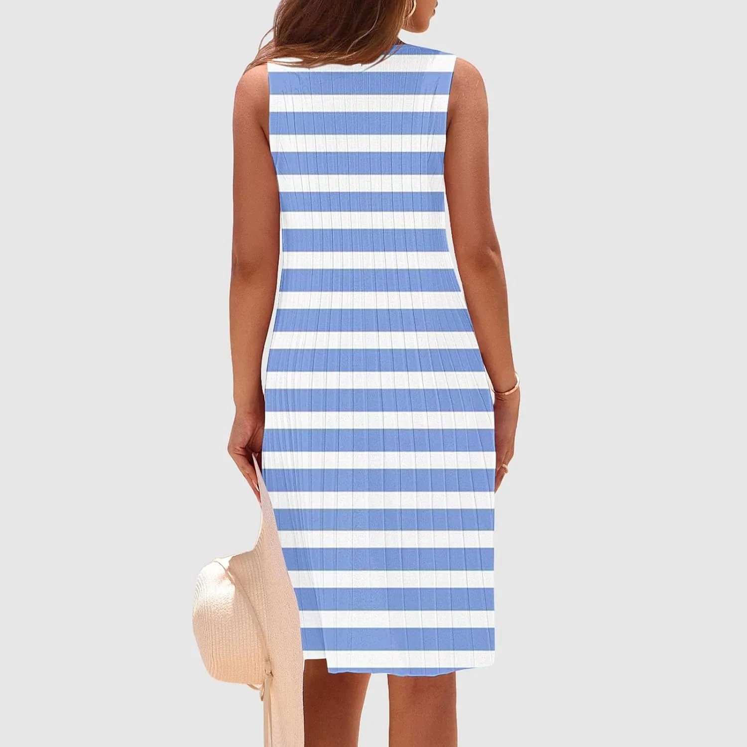Women's Summer Tank Mini Dress Sleeveless A-Line Dresses Casual Stripe Floral T-Shirt Dress Flowy Beach Sundress