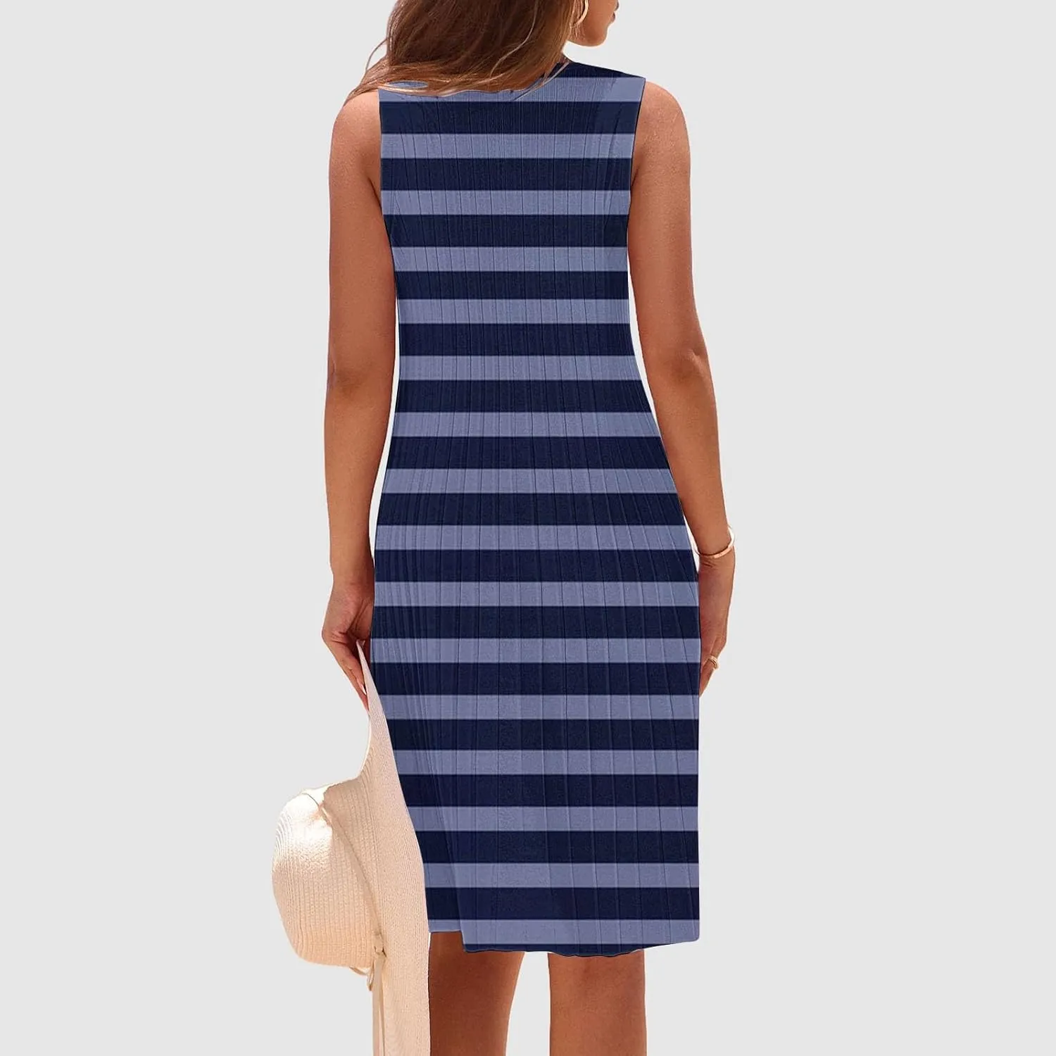 Women's Summer Tank Mini Dress Sleeveless A-Line Dresses Casual Stripe Floral T-Shirt Dress Flowy Beach Sundress