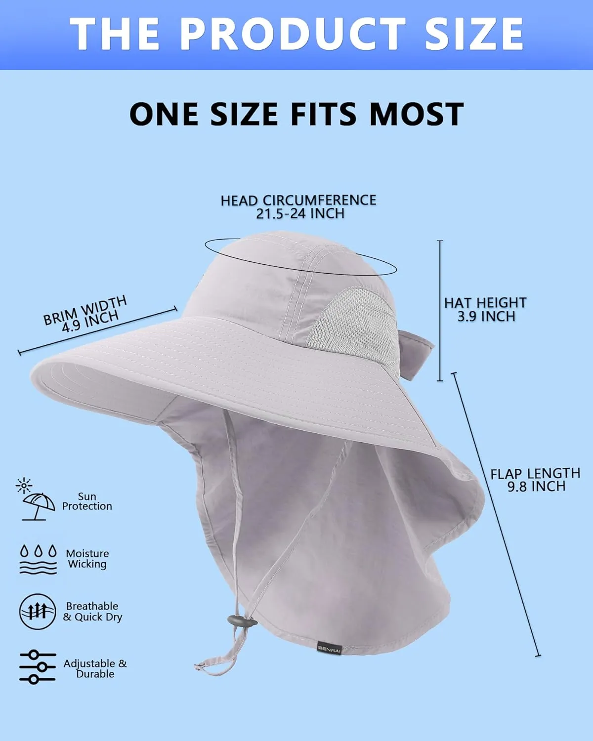 Womens Sun Hat Outdoor UV Protection Wide Brim Fishing Hat with Ponytail Hole Neck Flap for Beach Hiking Camping