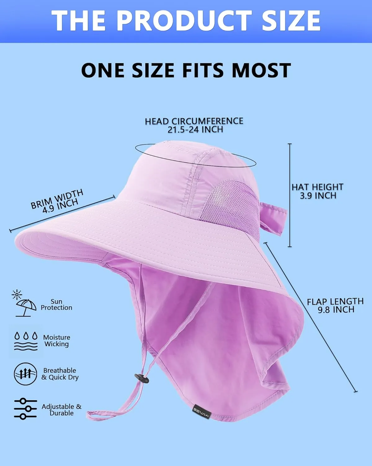 Womens Sun Hat Outdoor UV Protection Wide Brim Fishing Hat with Ponytail Hole Neck Flap for Beach Hiking Camping