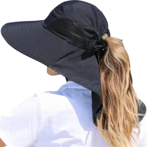 Womens Sun Hat Outdoor UV Protection Wide Brim Fishing Hat with Ponytail Hole Neck