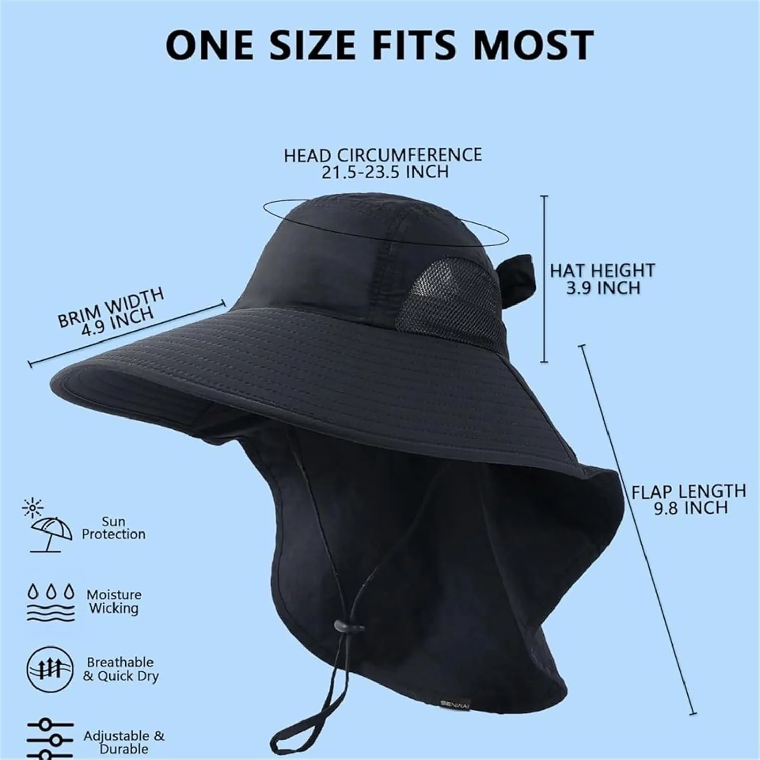 Womens Sun Hat Outdoor UV Protection Wide Brim Fishing Hat with Ponytail Hole Neck