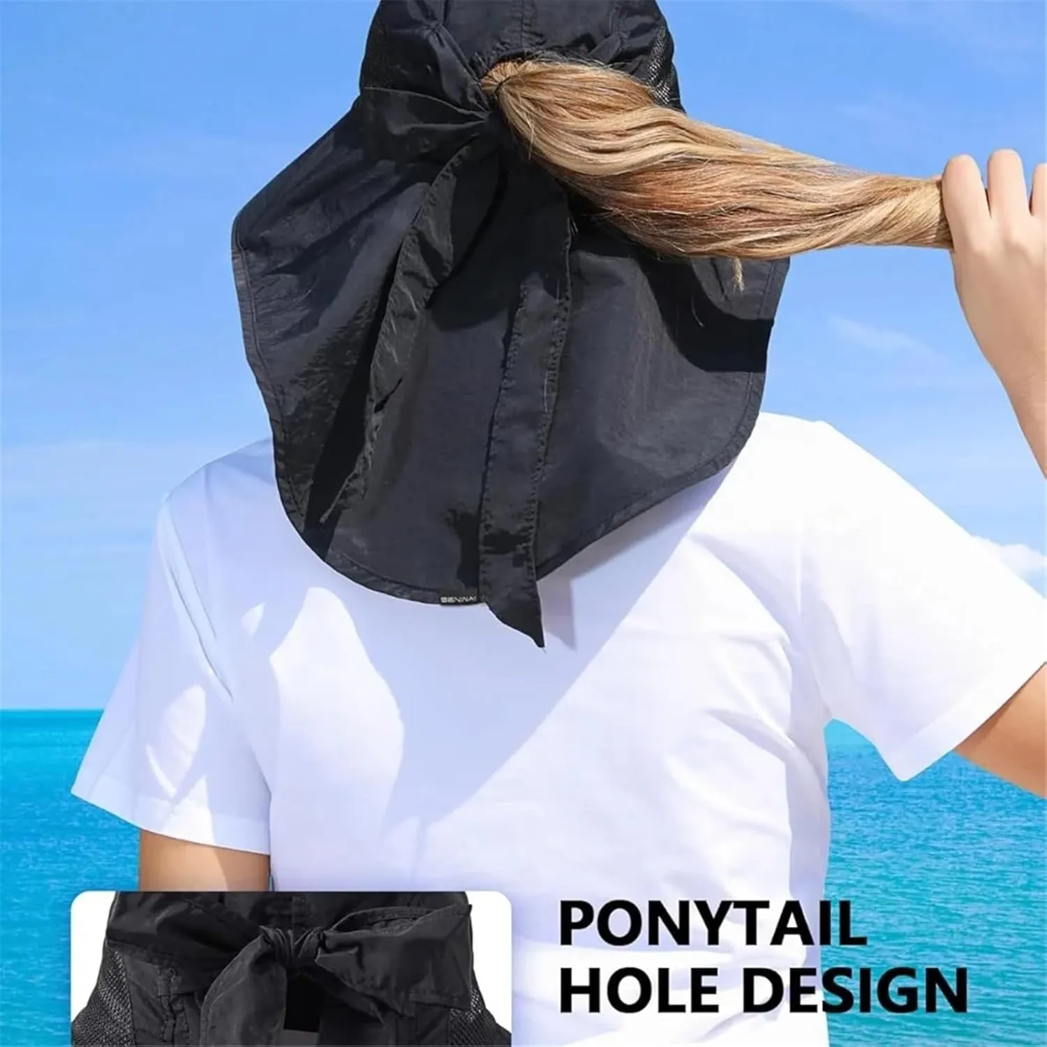 Womens Sun Hat Outdoor UV Protection Wide Brim Fishing Hat with Ponytail Hole Neck