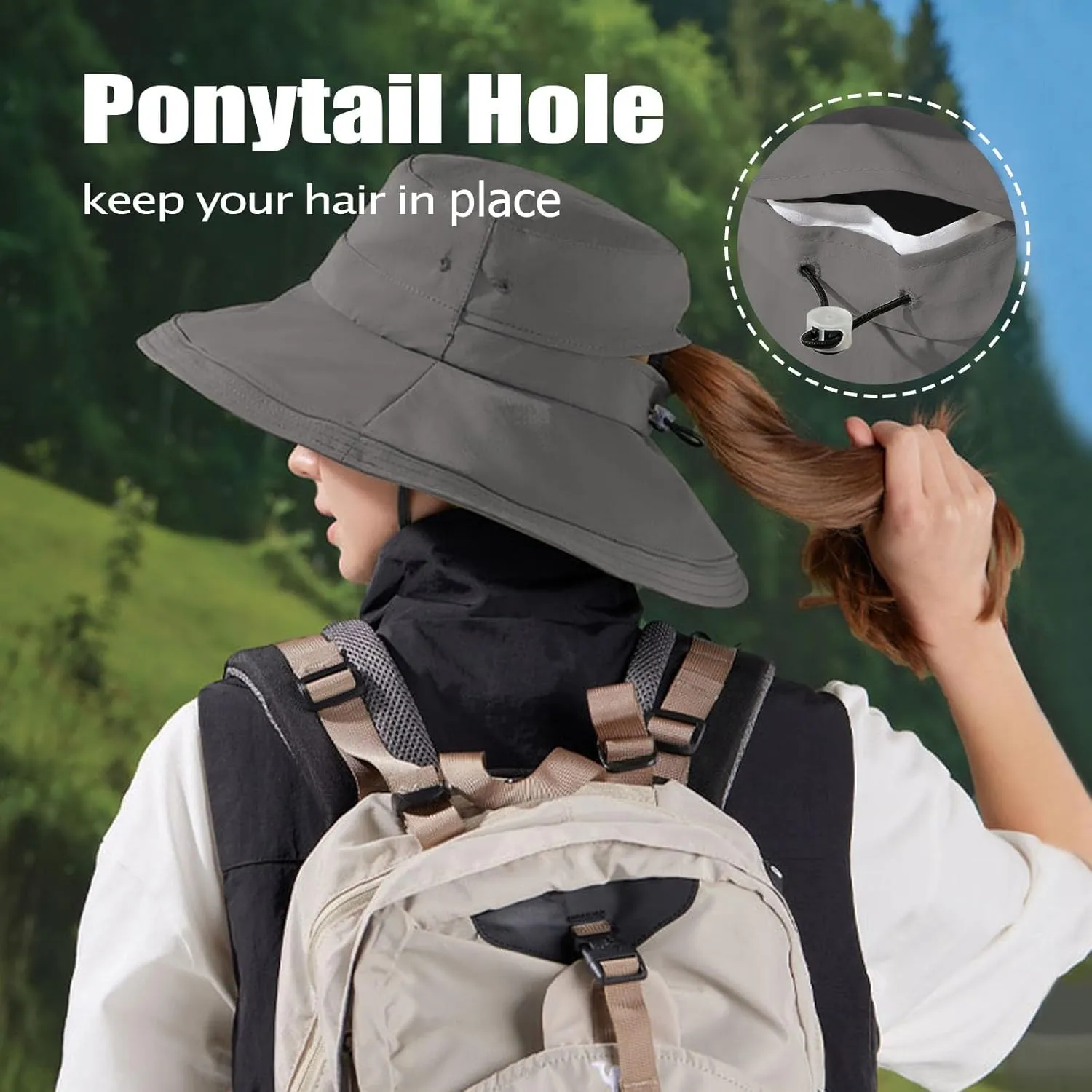 Womens Sun Hat with Ponytail Hole Beach Summer Hat Wide Brim Packable Gardening Hats