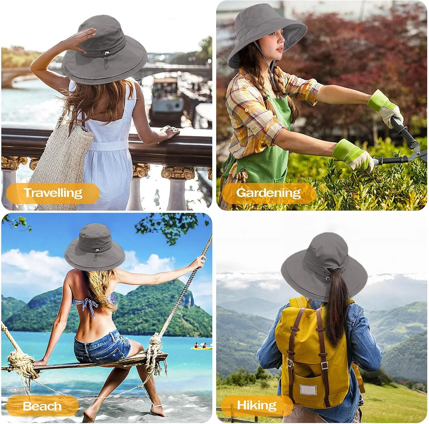 Womens Sun Hat with Ponytail Hole Beach Summer Hat Wide Brim Packable Gardening Hats