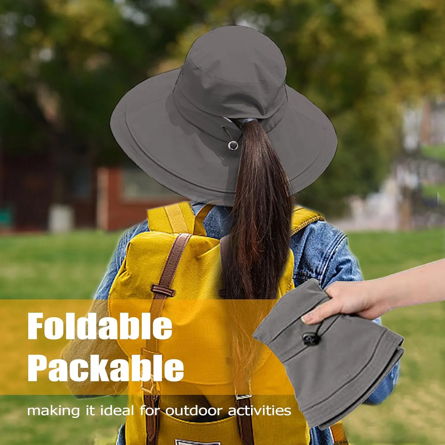 Womens Sun Hat with Ponytail Hole Beach Summer Hat Wide Brim Packable Gardening Hats