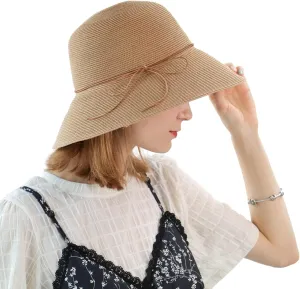 Women's Sun Hats Wide Brim Straw Hat Summer Beach Hat Foldable Packable Cap for Travel Sun Hats for Women Straw Sun Hats for Women Brown