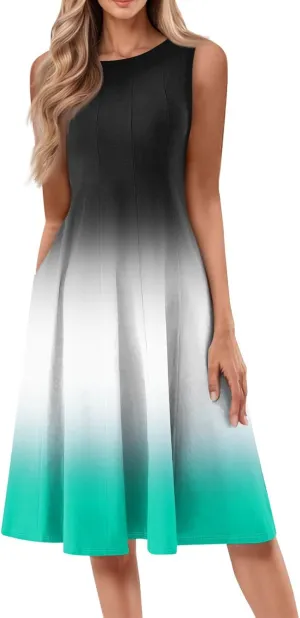Women's Sundresses Tank Top Dresses Summer Midi Dress Ruched Floral Dress Sleeveless Bohemian A Line Dresses with Pocket
