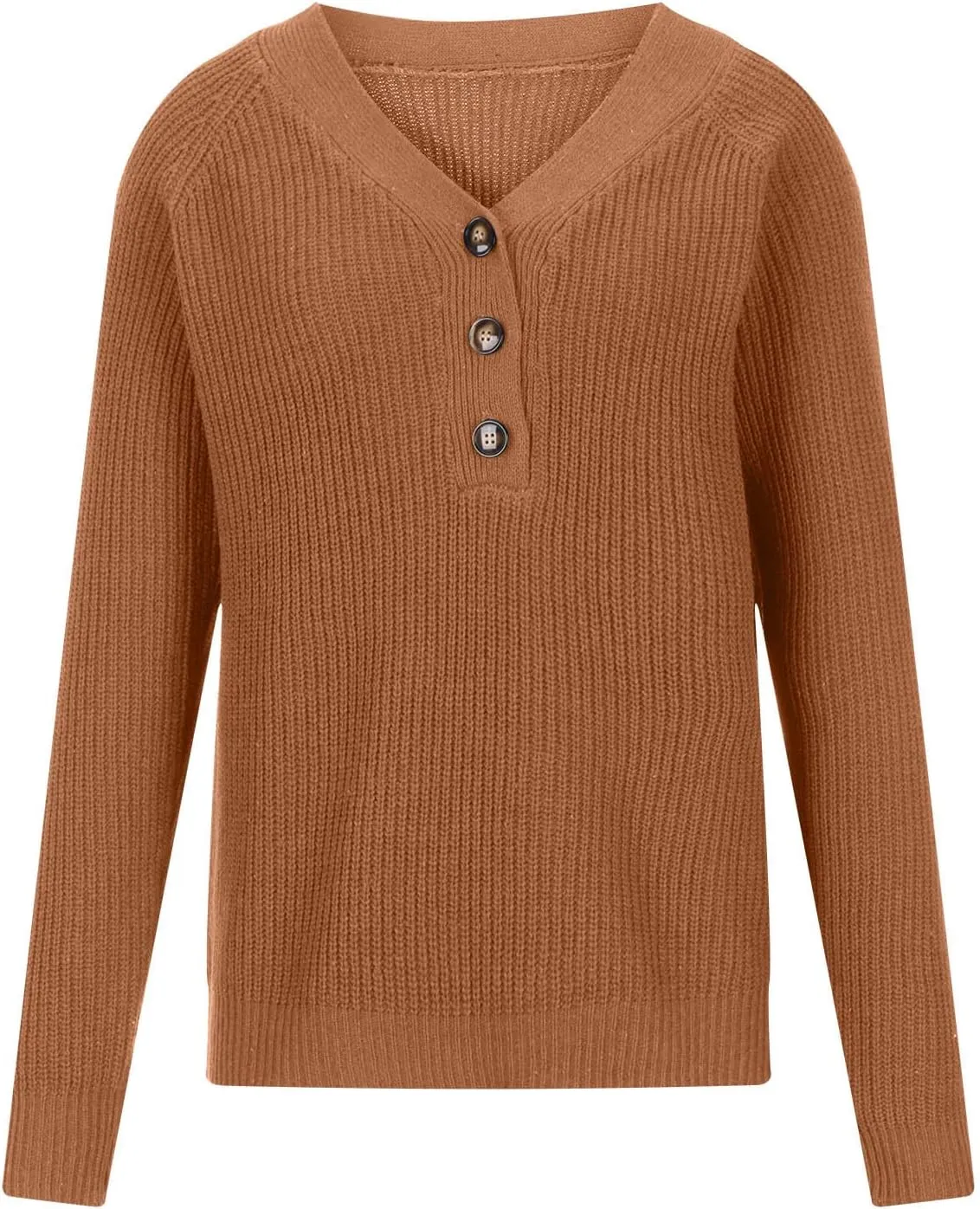 Womens Sweater Long Sleeve V-Neck Button Down Ribbed Knit Pullover Sweaters Solid Casual Relaxed Fit Jumper Tops