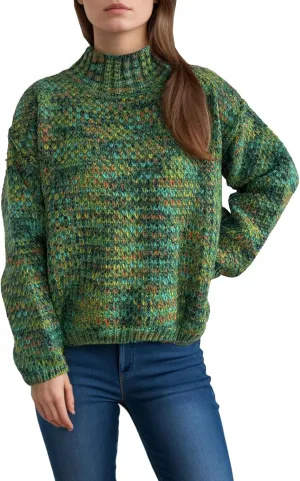 Women's Sweaters Fashion Color Block Mock Neck Long Sleeve Chunky Knitted Jumpers Tops Casual Loose Pullover Sweaters