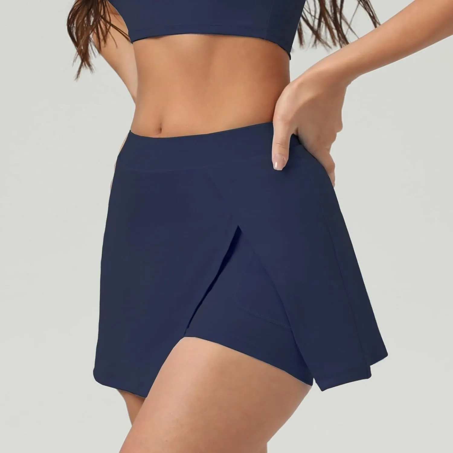 Womens Tennis Skirt with Pockets Shorts Crossover High Waist Athletic Skirts for Golf Running Workout Mini Slit Skorts