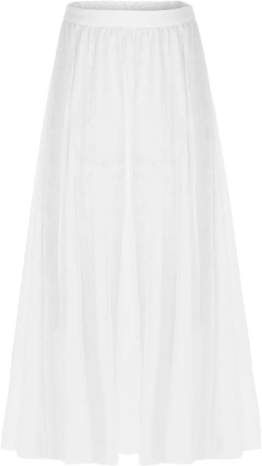 Womens Tulle Skirt Solid Color Elastic High Waist Pleated Mesh Flowy A-Line Skirts Summer Midi Skort