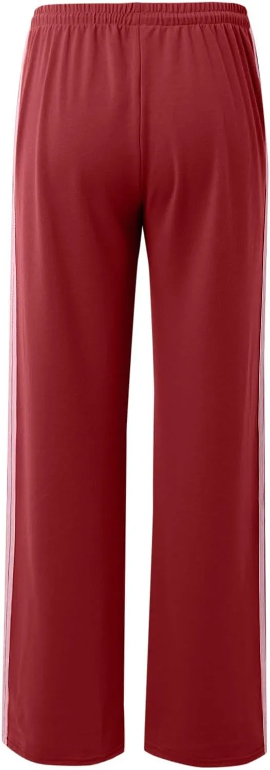 Womens Wide Leg Elasticated High Waist Trousers Side Striped Design Straight Casual Sweatpants Baggy Vintage Summer Pants