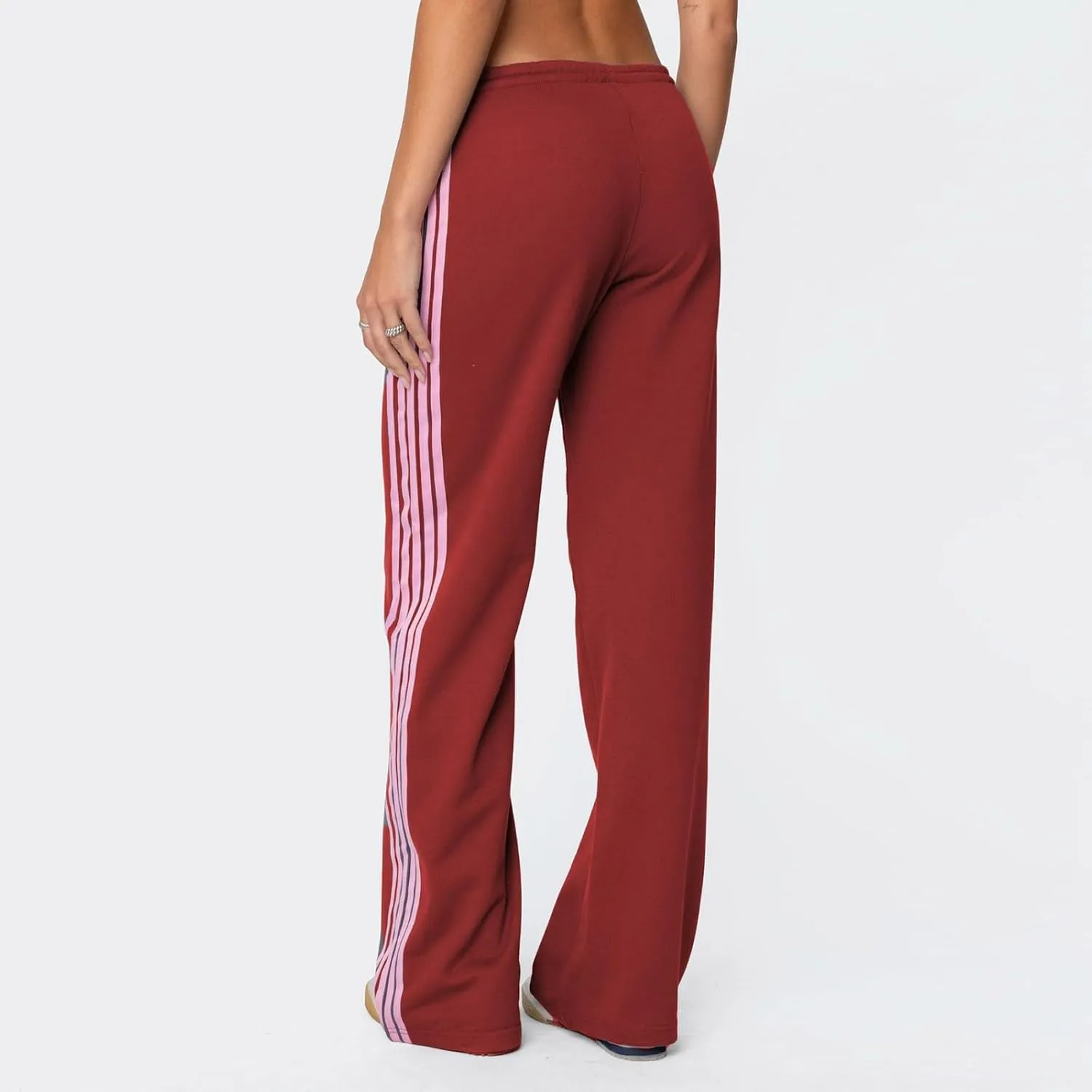 Womens Wide Leg Elasticated High Waist Trousers Side Striped Design Straight Casual Sweatpants Baggy Vintage Summer Pants
