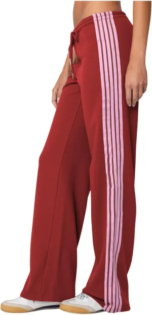 Womens Wide Leg Elasticated High Waist Trousers Side Striped Design Straight Casual Sweatpants Baggy Vintage Summer Pants