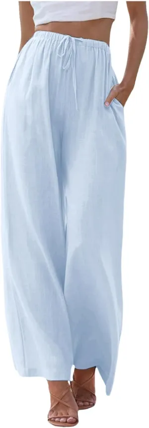 Womens Yoga Pants High Waisted Pants Drawstring Elastic Waist Straight Leg Loose Fit Trousers with Pockets