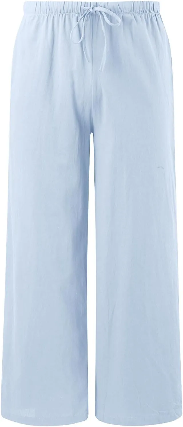 Womens Yoga Pants High Waisted Pants Drawstring Elastic Waist Straight Leg Loose Fit Trousers with Pockets