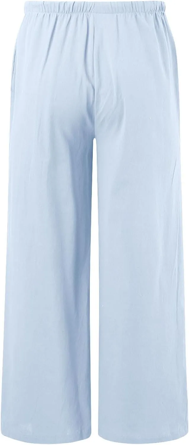 Womens Yoga Pants High Waisted Pants Drawstring Elastic Waist Straight Leg Loose Fit Trousers with Pockets