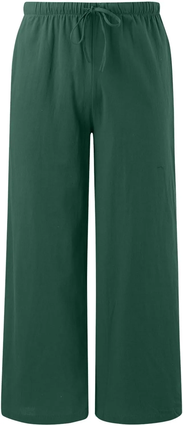 Womens Yoga Pants High Waisted Pants Drawstring Elastic Waist Straight Leg Loose Fit Trousers with Pockets