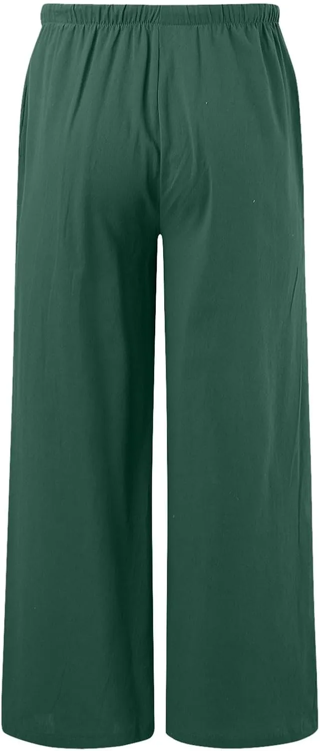Womens Yoga Pants High Waisted Pants Drawstring Elastic Waist Straight Leg Loose Fit Trousers with Pockets