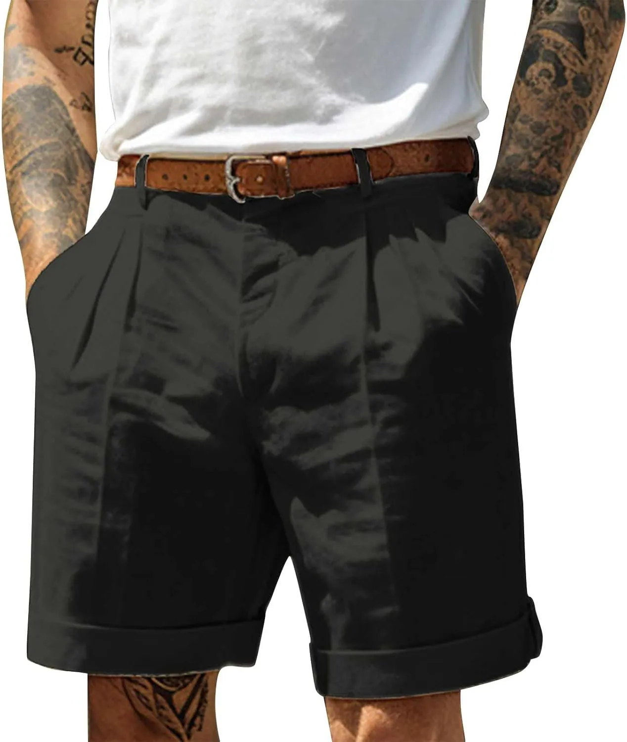 Ymosrh Men's Casual Chino Shorts Pleated Front Short Casual Lightweight Summer Golf Shorts Mens Pants, S-3XL