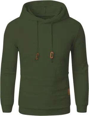 Ymosrh Mens Fashion Hoodie Pullover Sweatshirts Long Sleeve Solid Color Plaid Jacquard Hoodies Casual Drawstring Tops, S-XL