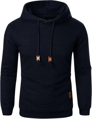 Ymosrh Mens Fashion Hoodie Pullover Sweatshirts Long Sleeve Solid Color Plaid Jacquard Hoodies Casual Drawstring Tops, S-XL