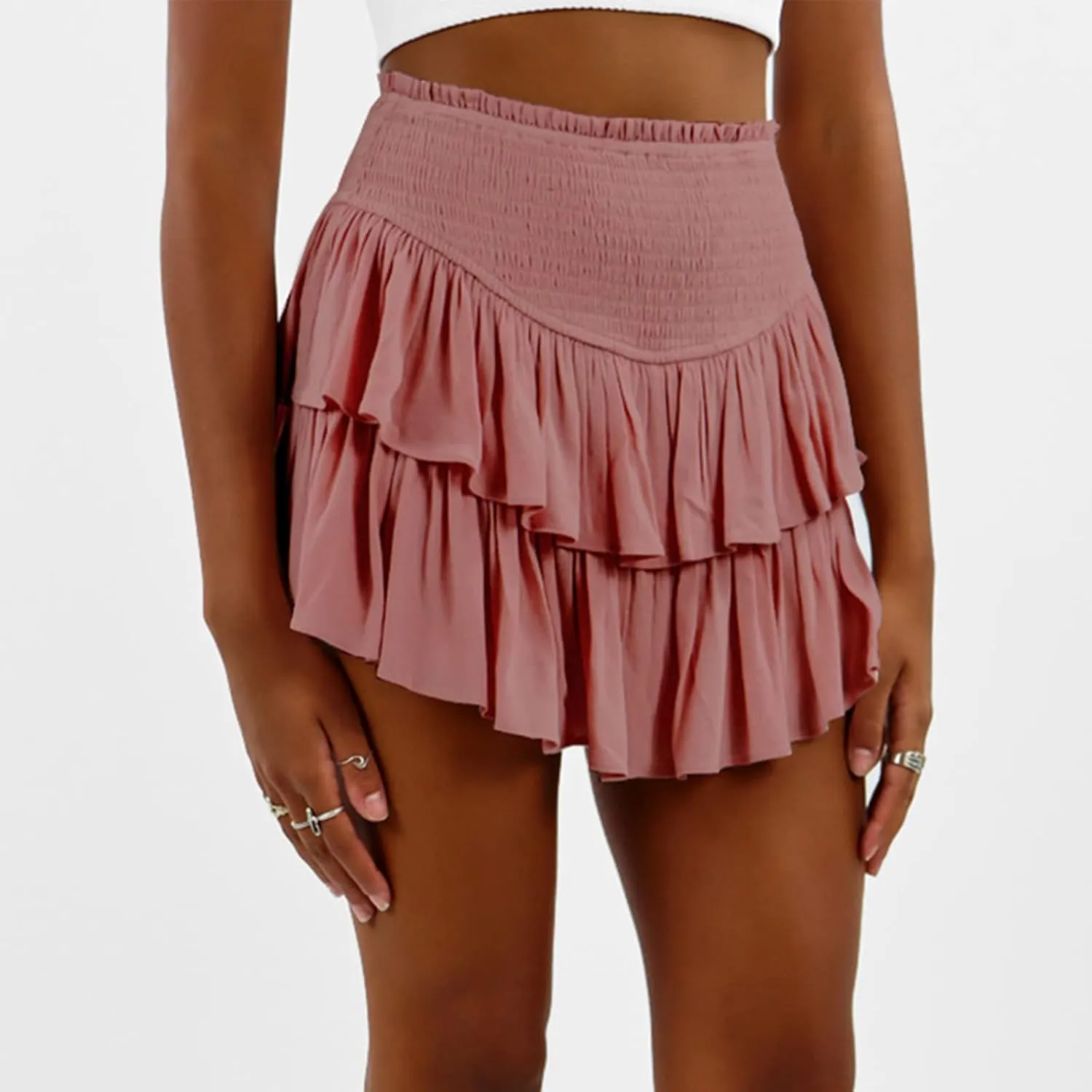 Yuemengxuan Pleated Skirts for Women High Waist Tennis Skorts Ruffle Flowy Summer Skater Skirt Workout Mini Skirt