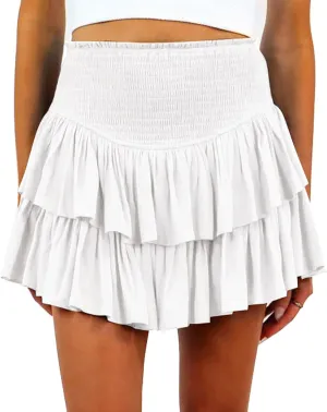 Yuemengxuan Pleated Skirts for Women High Waist Tennis Skorts Ruffle Flowy Summer Skater Skirt Workout Mini Skirt