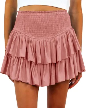 Yuemengxuan Pleated Skirts for Women High Waist Tennis Skorts Ruffle Flowy Summer Skater Skirt Workout Mini Skirt
