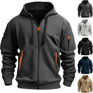 Zip Up Tactical Hoodies for Men Loose Fit Workout Fleece Jacket Big and Tall Cotton Hooded Sweatshirt with Pockets