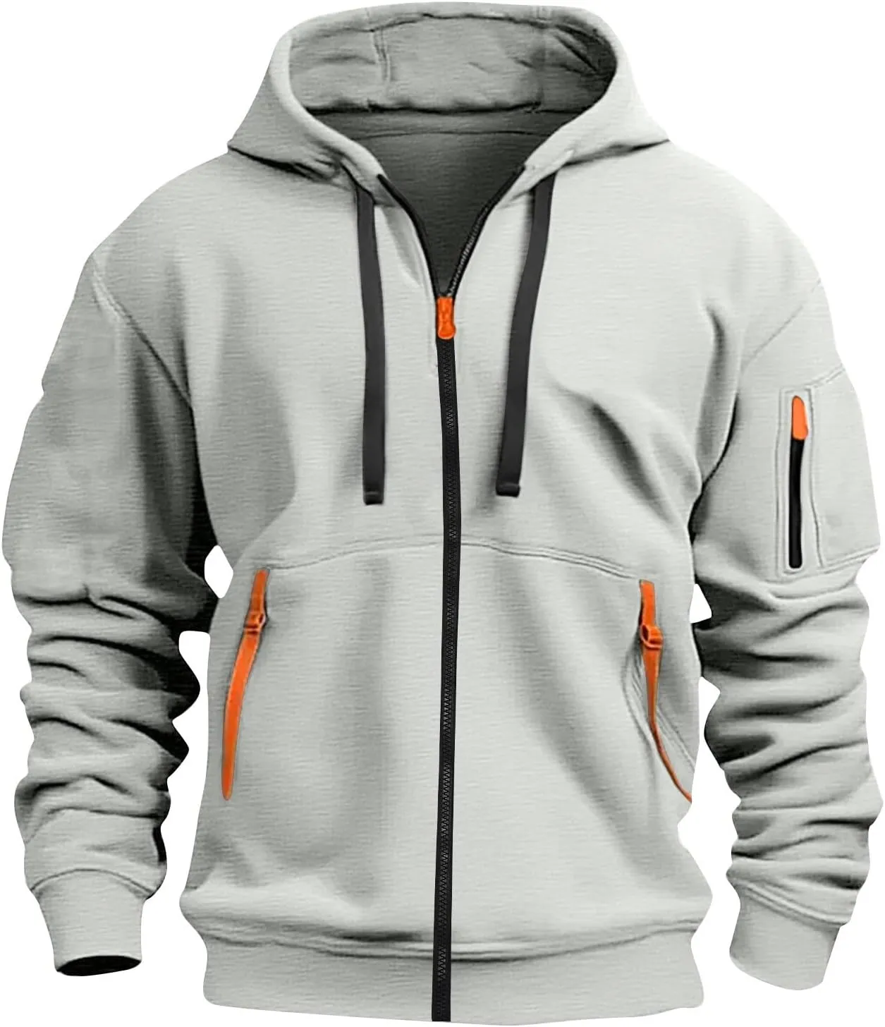 Zip Up Tactical Hoodies for Men Loose Fit Workout Fleece Jacket Big and Tall Cotton Hooded Sweatshirt with Pockets