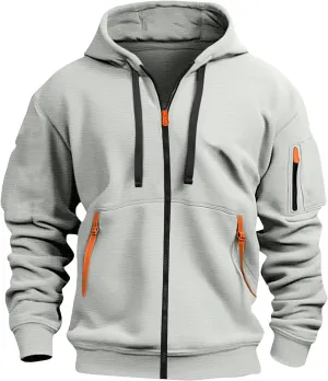 Zip Up Tactical Hoodies for Men Loose Fit Workout Fleece Jacket Big and Tall Cotton Hooded Sweatshirt with Pockets