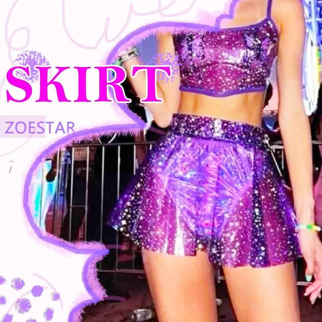 Zoestar Sheer Mini Skirt Clear Pleated Skirts for Women