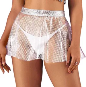 Zoestar Sheer Mini Skirt Clear Pleated Skirts for Women
