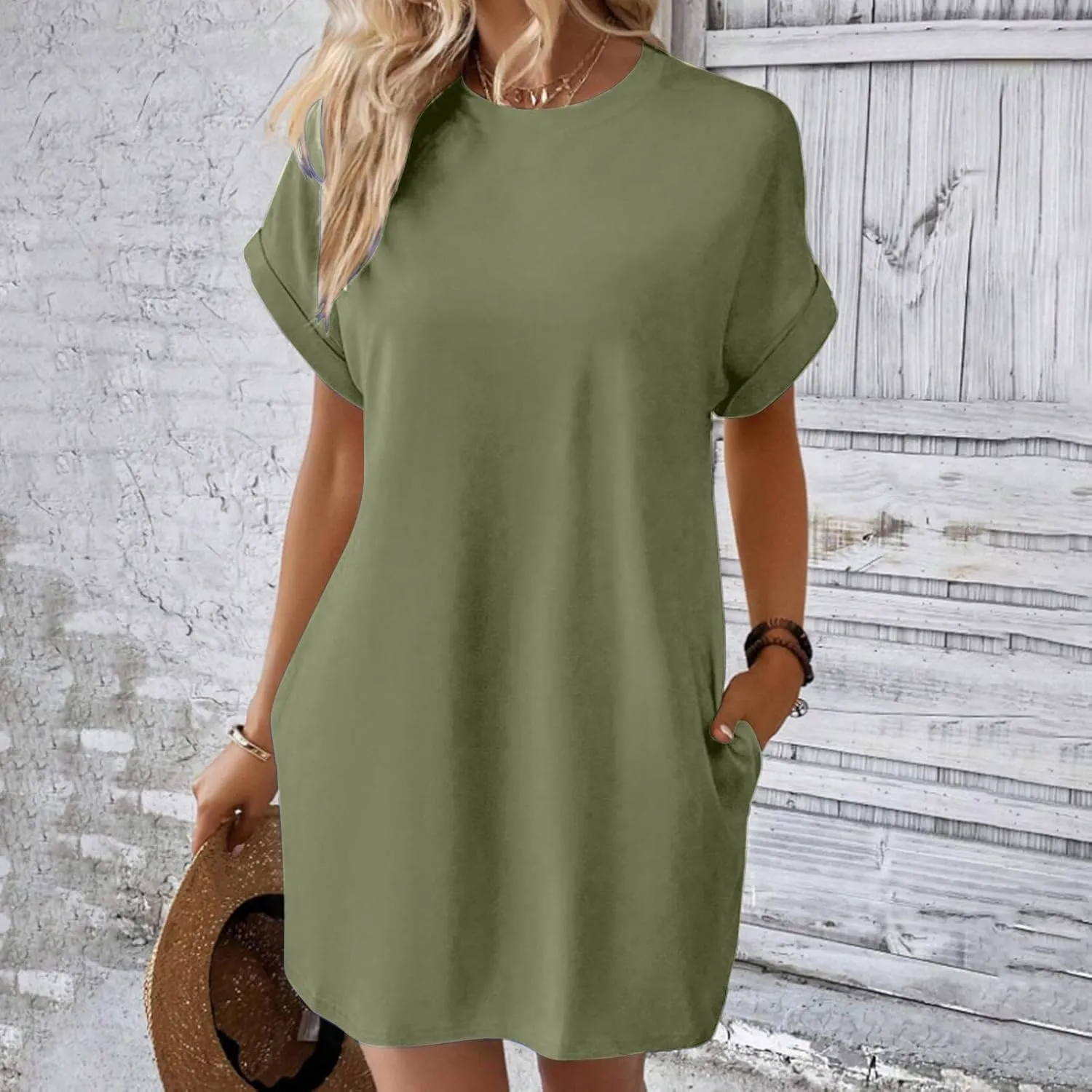 ZYXTIM Women's Casual Summer Short Sleeve T Shirts Dress Cotton Soft Comfy Lounge Nightgown Loose Basic Dresses with Pockets