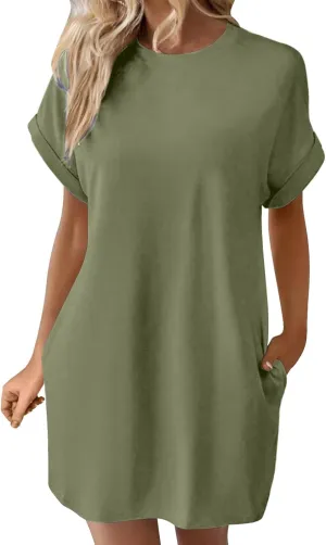ZYXTIM Women's Casual Summer Short Sleeve T Shirts Dress Cotton Soft Comfy Lounge Nightgown Loose Basic Dresses with Pockets
